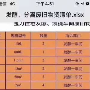 50立方發(fā)酵罐4臺，15立方發(fā)酵罐2臺，1.5立方發(fā)酵罐2臺，資料齊全，安裝未用，需要的聯(lián)系